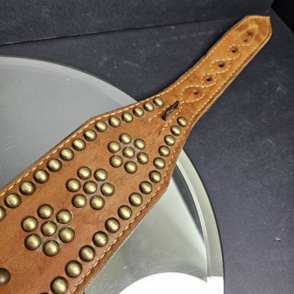 Vintage XL Dog Collar 20 To 24 Inch Adjustable Brass Buckle & Studs Leather - Picture 5 of 16